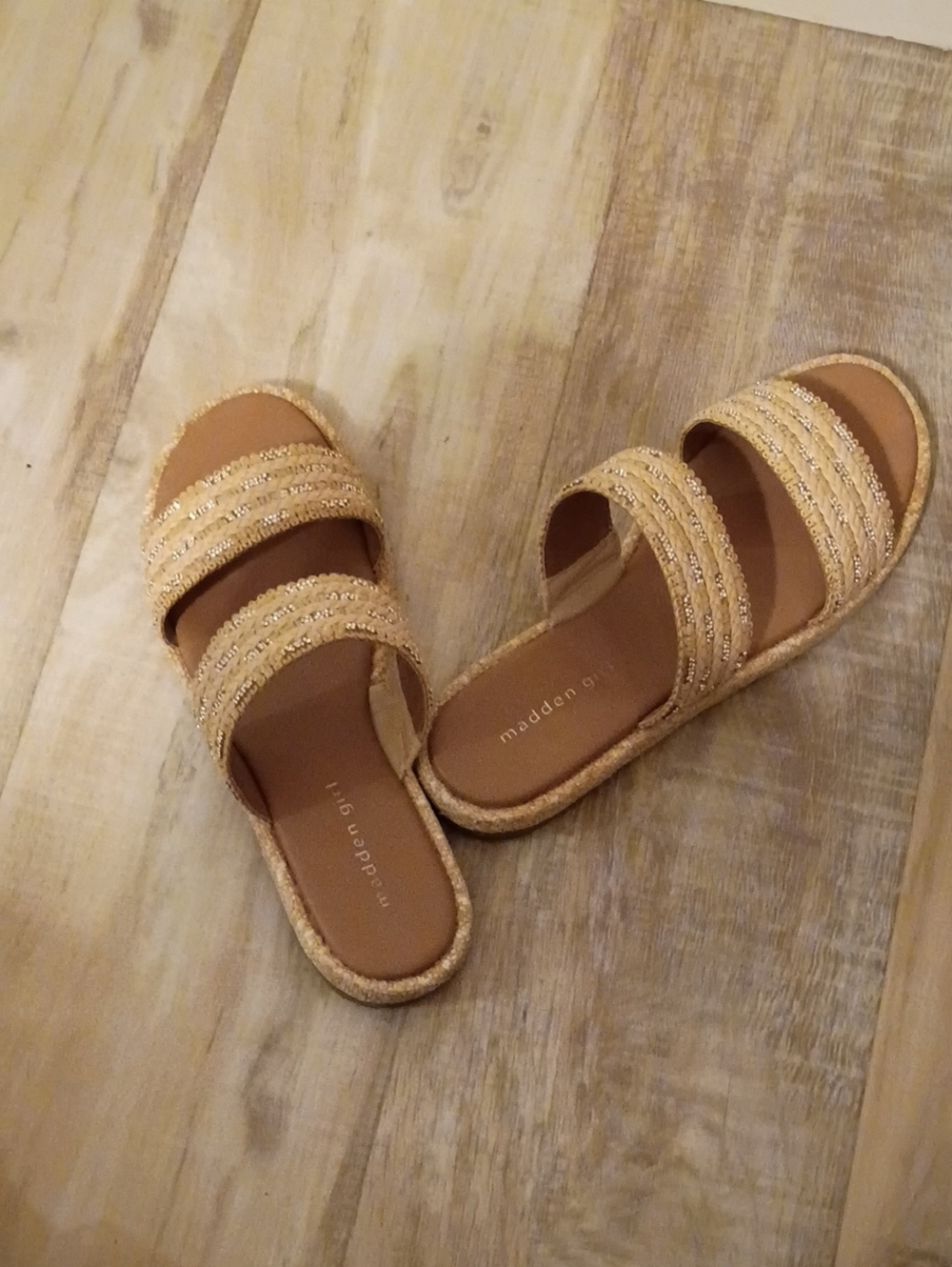 Madden Girl Metallic Gold Braided Double-Strap Slide Sandals